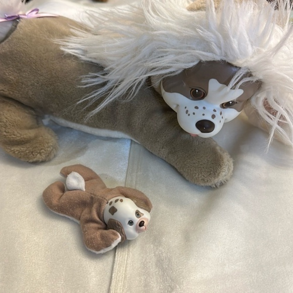 Puppy Surprise Plush Mama Dog Beige Tan with 1 Baby 8800 Vintage 1991 Hasbro